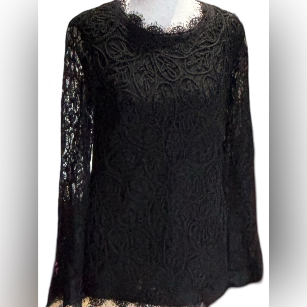 Soft Surroundings Whimpsygoth Long Sleeved Lace Top W/Back 7” Zipper Size S